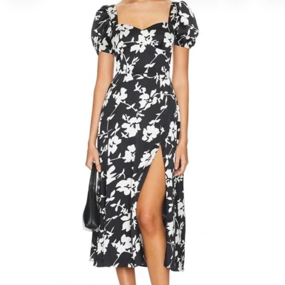 Bardot Gillian Midi Dress Black White Abstract Floral Size XL US 10 Cocktail